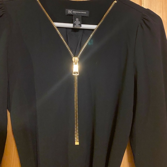 INC International Concepts Women’s Black Long-Sleeve Tunic Dress w/ Gold Zipper - Picture 7 of 8